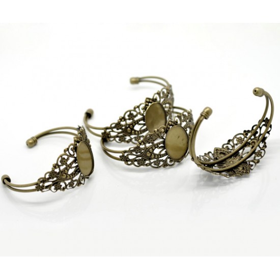 Bronze Tone Flower Cameo Setting Bangles