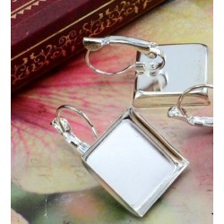 Bright Silver plated Square Style French Lever Back Earrings Base