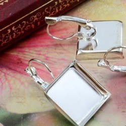 Bright Silver plated Square Style French Lever Back Earrings Base