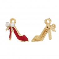 High-heeled Shoes Gold color Red & White