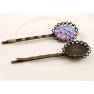 Antique Bronze Cabochon Setting Bobby Pins Hair Clips 