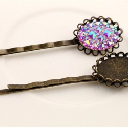 Antique Bronze Cabochon Setting Bobby Pins Hair Clips 