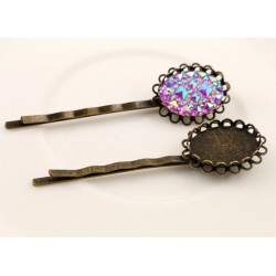 Antique Bronze Cabochon Setting Bobby Pins Hair Clips 