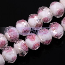 White Pink Lampwork flowwe glass bead