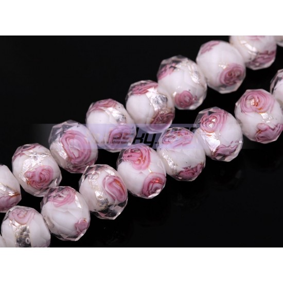 White Pink Lampwork flowwe glass bead