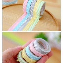 5 Rolls Candy Color Cute Stripe Dot Washi Tape 